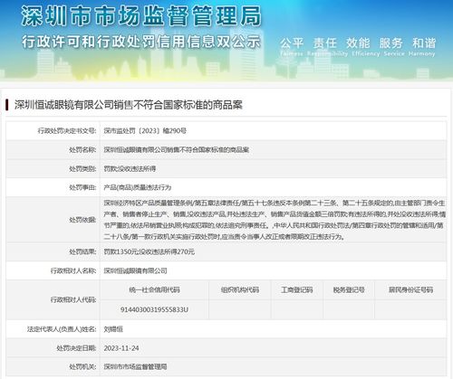 深圳恒誠(chéng)眼鏡銷售不符合國(guó)家標(biāo)準(zhǔn)的商品案